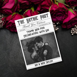 Elegant Gothic Newspaper Photo Thank You Invitation