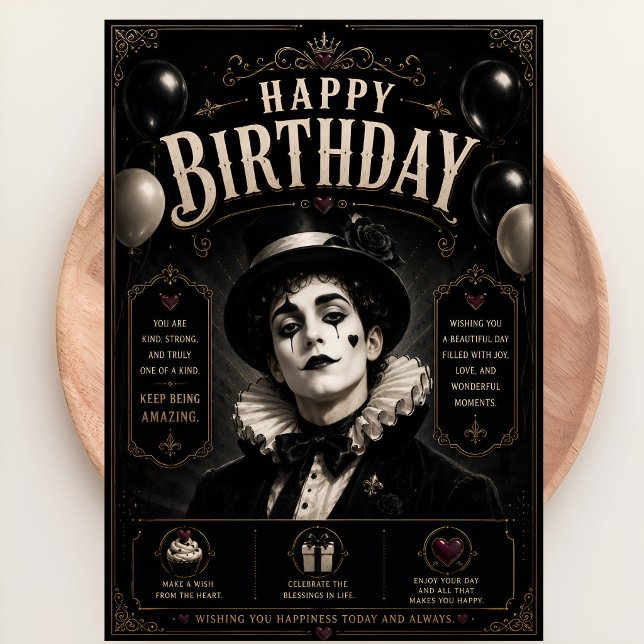 Elegant Gothic Pierrot Birthday Card (Creator Uploaded)