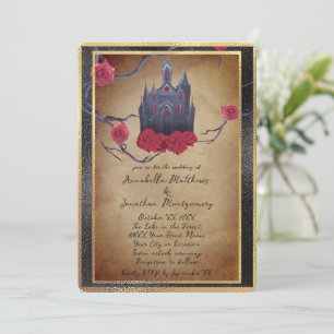 Elegant Gothic Princess Castle and Red Roses Invitation