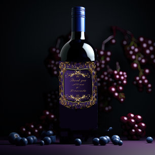Elegant Gothic Purple and Gold Wedding Wine Label