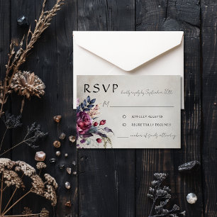 Elegant Gothic Purple Watercolor Floral RSVP Card