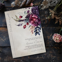 Elegant Gothic Purple Watercolor Floral Wedding 