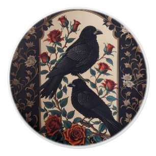 Elegant Gothic Ravens With Roses  Ceramic Knob