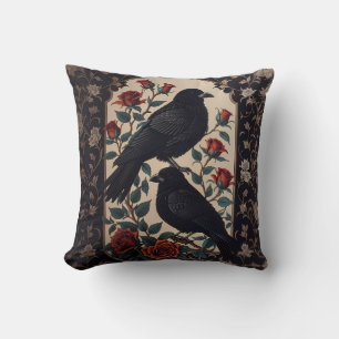 Elegant Gothic Ravens With Roses Cushion