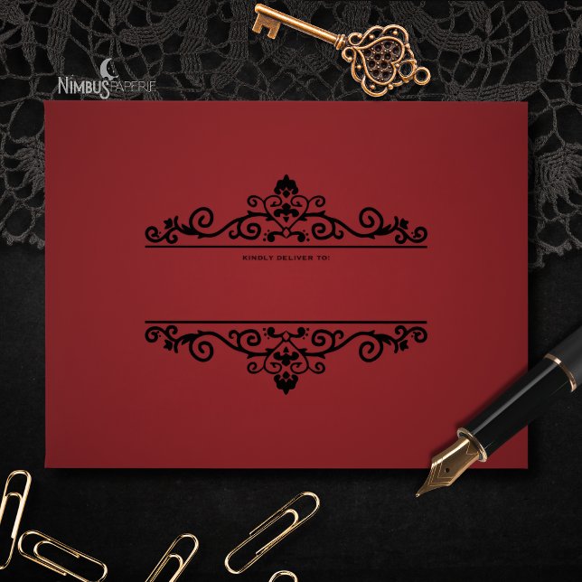 Elegant Gothic Red and Black Lace Lined Envelope (Creator Uploaded)