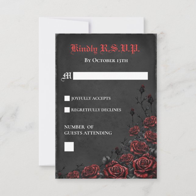 Elegant Gothic Red and Black Roses RSVP Card (Front)