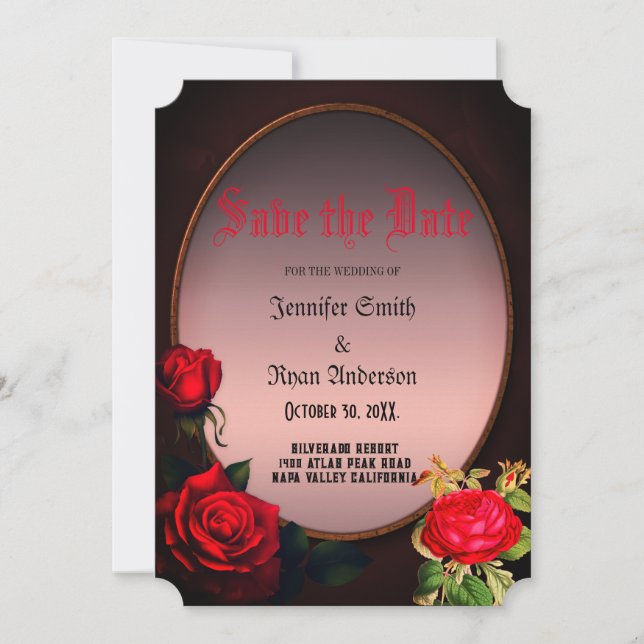Elegant  Gothic red roses save the date   Invitation (Front)