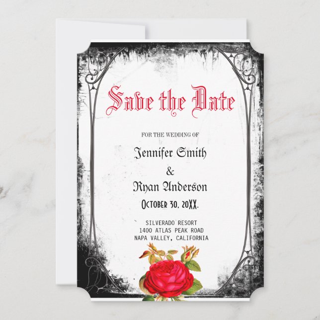 Elegant  Gothic red roses save the date   Invitation (Front)
