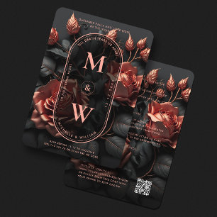 Elegant Gothic Rosegold Black Rustic Boho Wedding Invitation