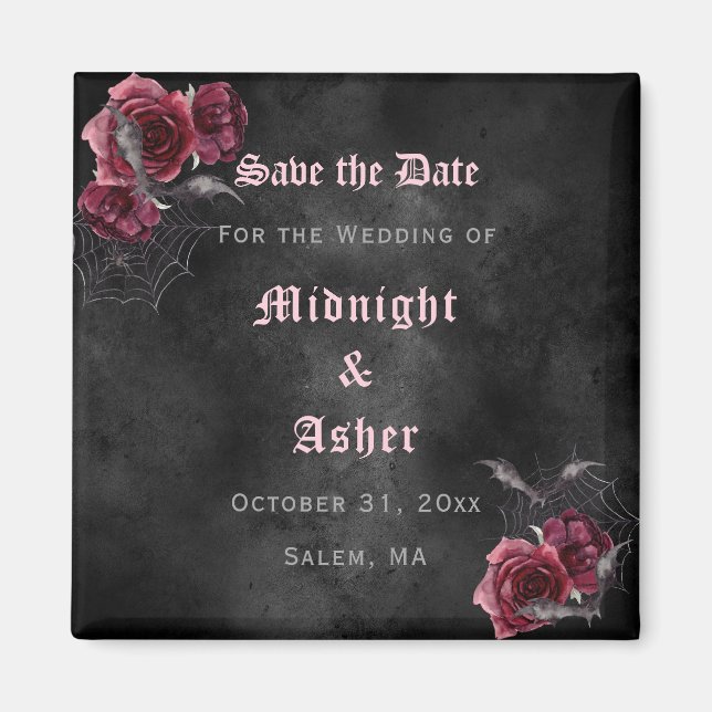Elegant Gothic Roses Save The Date Magnet (Front)
