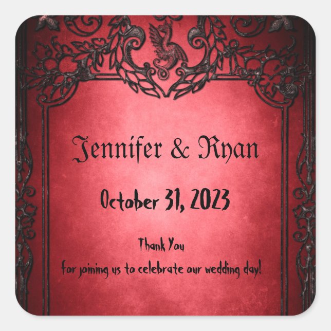 Elegant Gothic Rustic Red Square Sticker (Front)