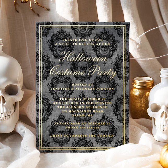 Elegant Gothic Skull Halloween Costume Party  (Elegant Gothic Skull Halloween Costume Party Foil Invitation)