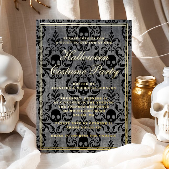 Elegant Gothic Skull Halloween Costume Party Gold (Elegant Gothic Skull Halloween Costume Party Gold Foil Invitation)