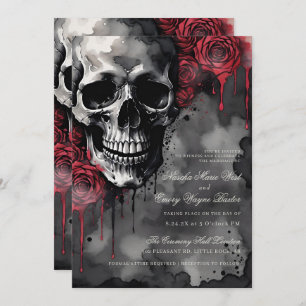 Elegant Gothic Skull & Roses Wedding Invitation