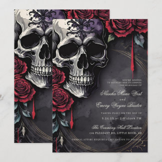 Elegant Gothic Skull & Roses Wedding Invitation
