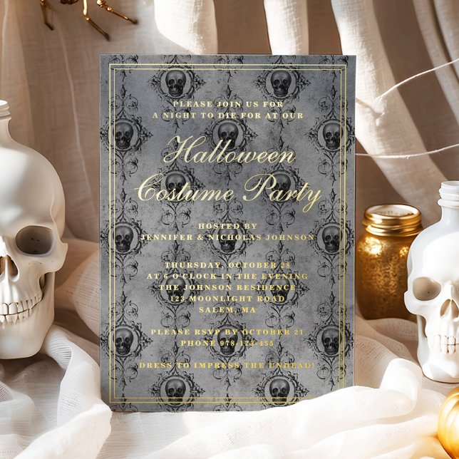Elegant Gothic Skulls Halloween Costume Party (Elegant Gothic Skulls Halloween Costume Party Foil Invitation)