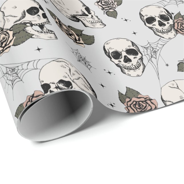 Elegant Gothic Skulls Halloween Dia de los Muertos Wrapping Paper (Roll Corner)