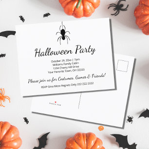 Elegant Gothic Spider Black White Halloween Party  Invitation Postcard