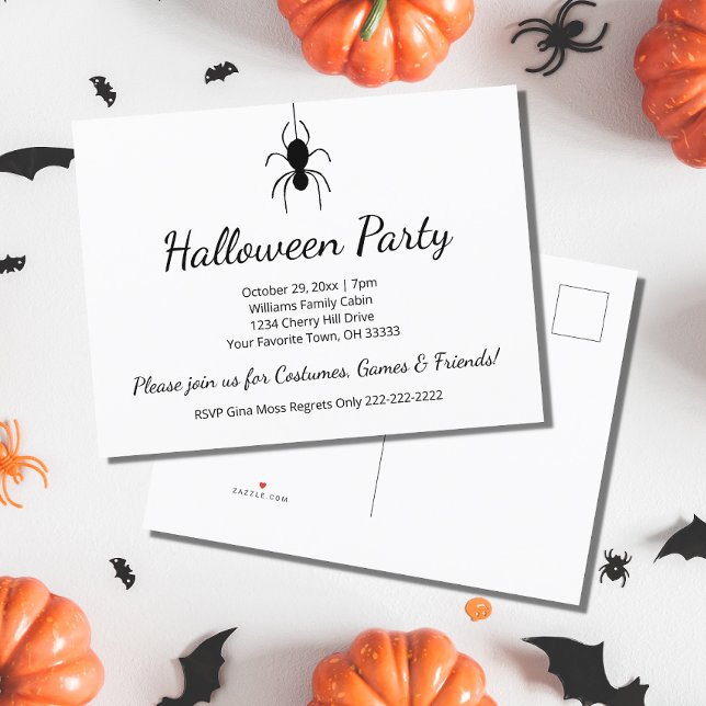 Elegant Gothic Spider Black White Halloween Party  Invitation Postcard (Creator Uploaded)