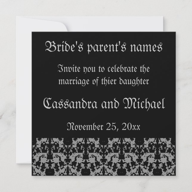 Elegant Gothic square wedding invitations (Front)