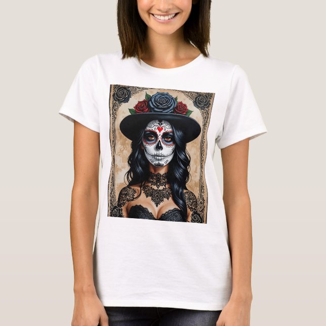 Elegant Gothic Sugar Skull Day of the Dead Tee (Front)