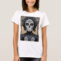 Elegant Gothic Sugar Skull Floral Art T-Shirt