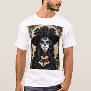 Elegant Gothic Sugar Skull T Shirt Vintage Art