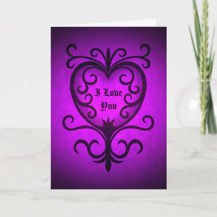 Elegant gothic victorian heart in purple holiday card