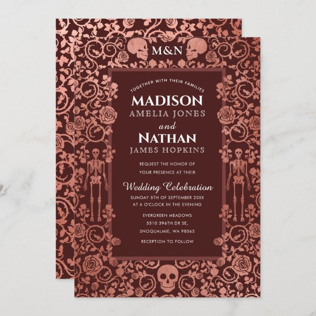 Elegant Gothic Victorian Rose Gold Foil Wedding Invitation (Front/Back)