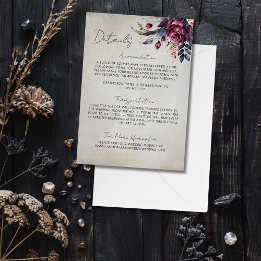 Elegant Gothic Watercolor Floral Wedding Details  Enclosure Card
