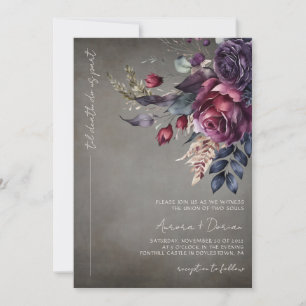 Elegant Gothic Watercolor Floral Wedding  Invitation