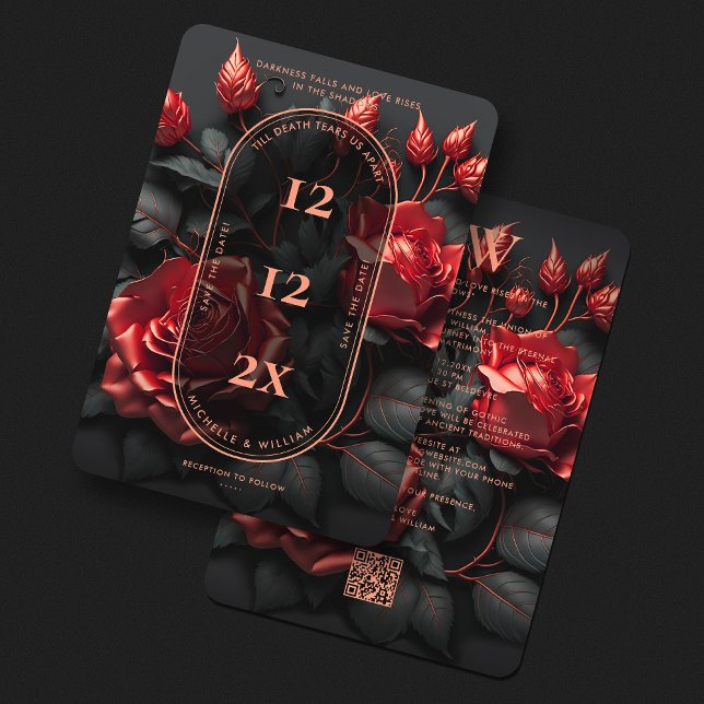 Elegant Gothic Wedding Floral Black Red Roses Save The Date (Elegant Simple Gothic Wedding Floral Black Red Save The Date
)
