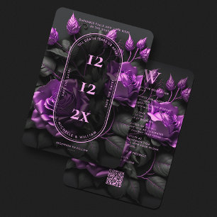 Elegant Gothic Wedding Floral Boho Purple Roses Save The Date