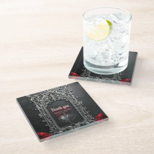 Elegant Gothic Wedding Rose Frame Glass Coaster