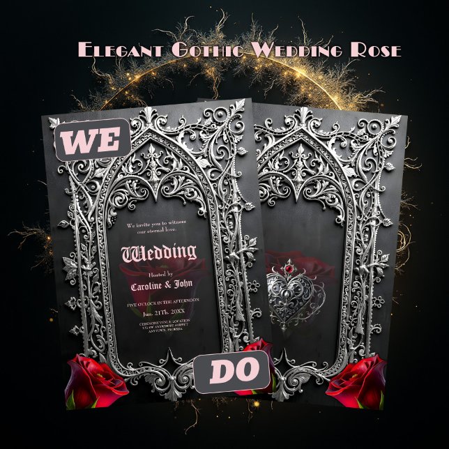 Elegant Gothic Wedding Rose Frame  Invitation (Creator Uploaded)