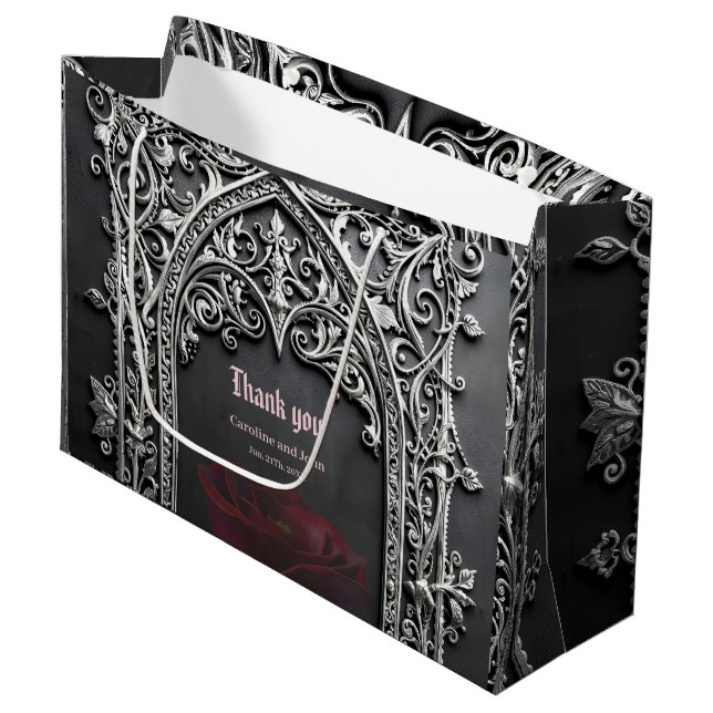 Elegant Gothic Wedding Rose Frame  Large Gift Bag (Front Angled)