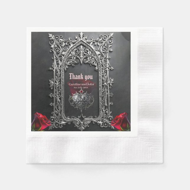 Elegant Gothic Wedding Rose Frame  Napkin (Front)