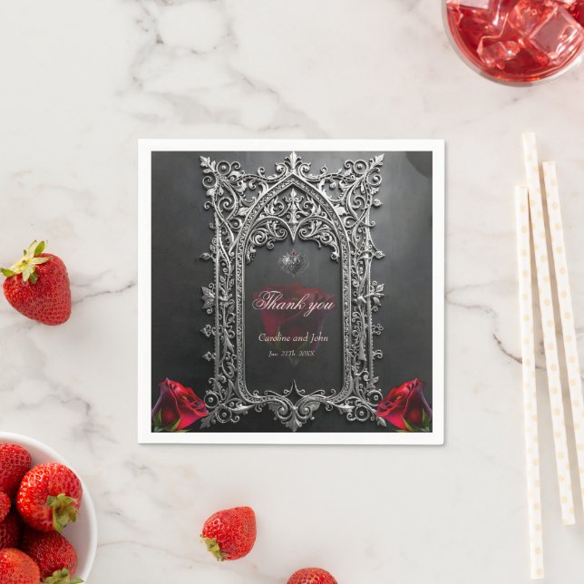 Elegant Gothic Wedding Rose Frame  Napkin (Insitu)