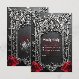 Elegant Gothic Wedding Rose Frame RSVP Card