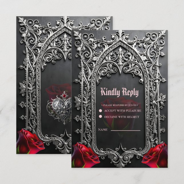 Elegant Gothic Wedding Rose Frame RSVP Card (Front/Back)
