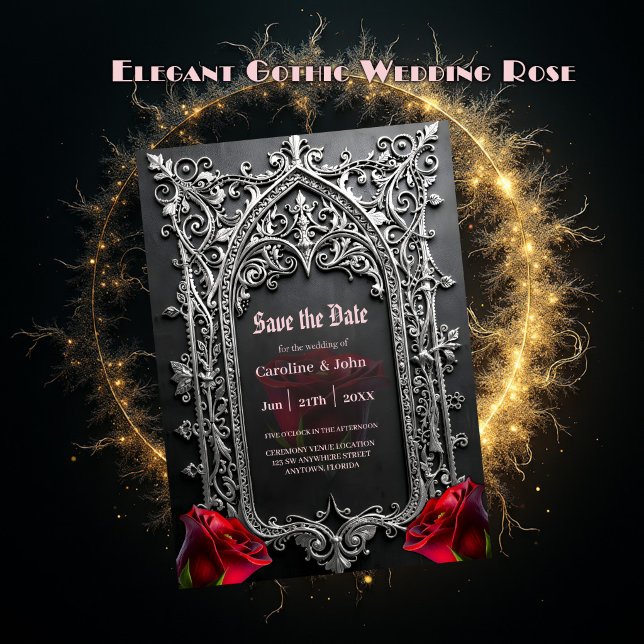 Elegant Gothic Wedding Rose Frame  Save The Date (Creator Uploaded)