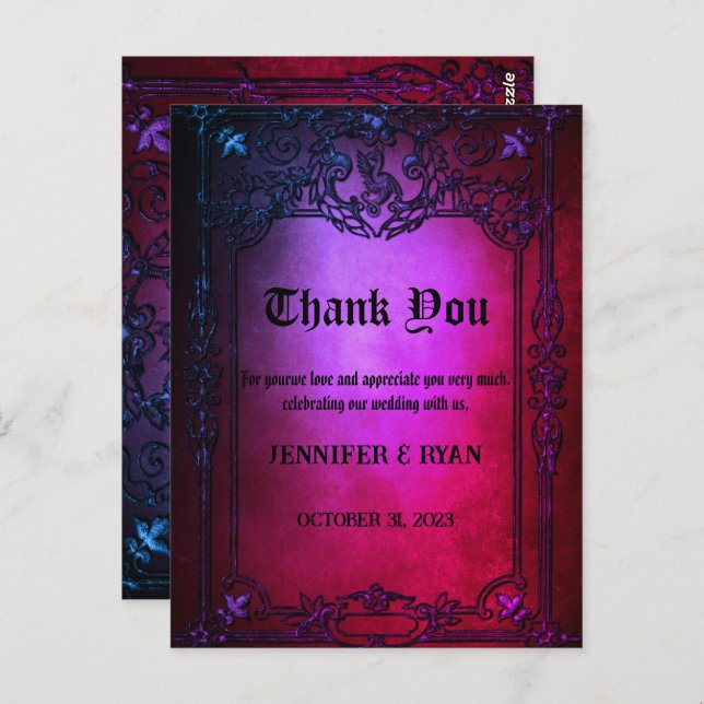 Elegant Gothic wedding Thank You Card (Front/Back)