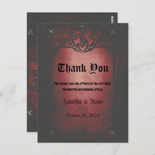 Elegant Gothic wedding Thank You Card (Front/Back)