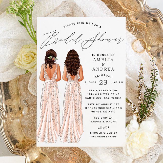 Elegant Gown Bridal Shower Two Girls Invitation (Creator Uploaded)