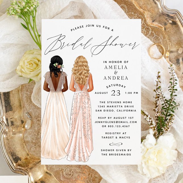 Elegant Gown Bridal Shower Two Girls Invitation (Creator Uploaded)
