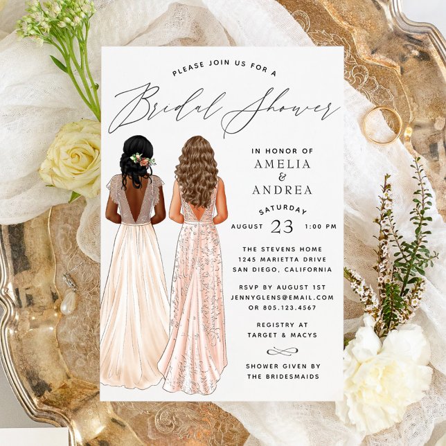 Elegant Gown Bridal Shower Two Girls Invitation (Creator Uploaded)