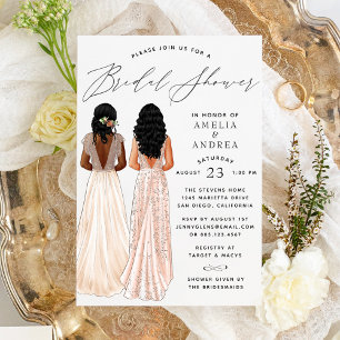 Elegant Gown Bridal Shower Two Girls Invitation