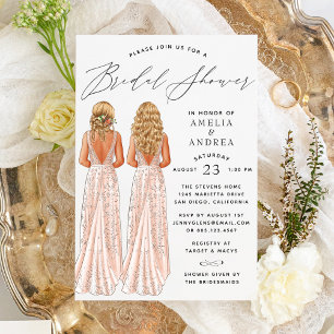 Elegant Gown Bridal Shower Two Girls Invitation