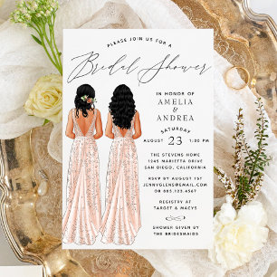 Elegant Gown Bridal Shower Two Girls Invitation