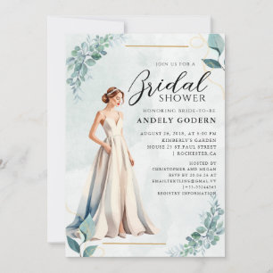 Elegant Gown Illustration with  Bridal Shower Invitation